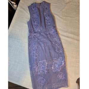 Topshop Lilac Lace Glam  3D Floral Applique Midi Sheath Dress Lavender US 4
